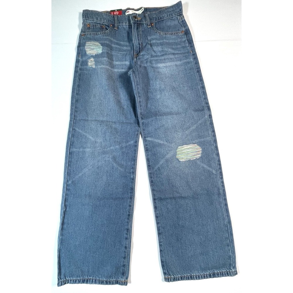 NWT Levi's Girls Wide Leg Pant Jeans Rainbow Distressed Adjustable Waist Sz 14